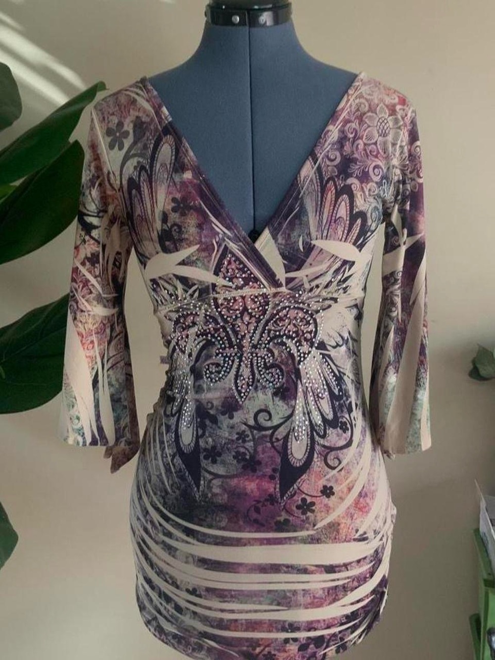 Body Central Floral and Purple Embellished Tunic
